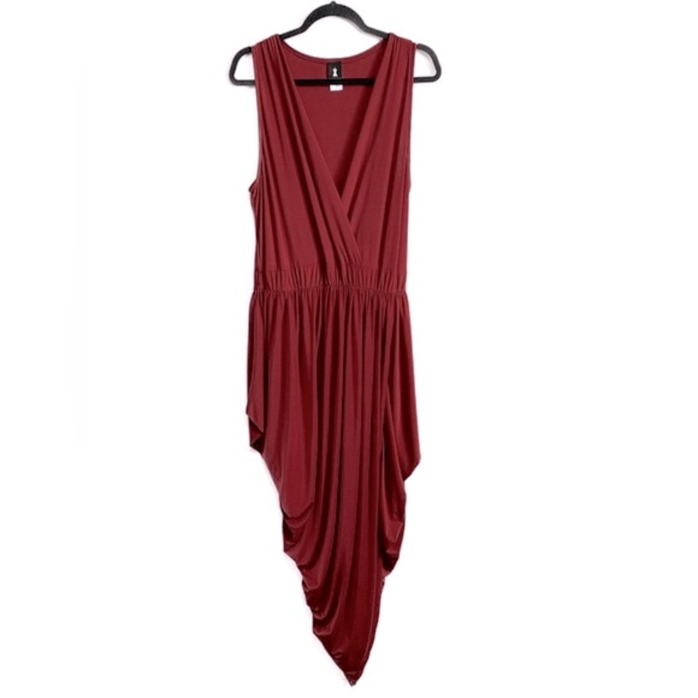 Lilian Maroon Draped Sleeveless Dress